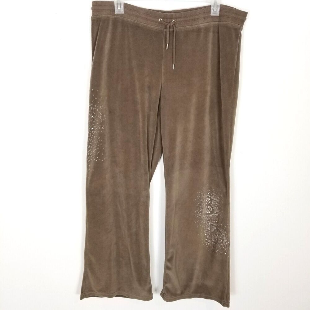 BCBGMaxAzria Women Plus Velour‎ Wide Leg Pants Sz 3X Blush Embellished Sweat